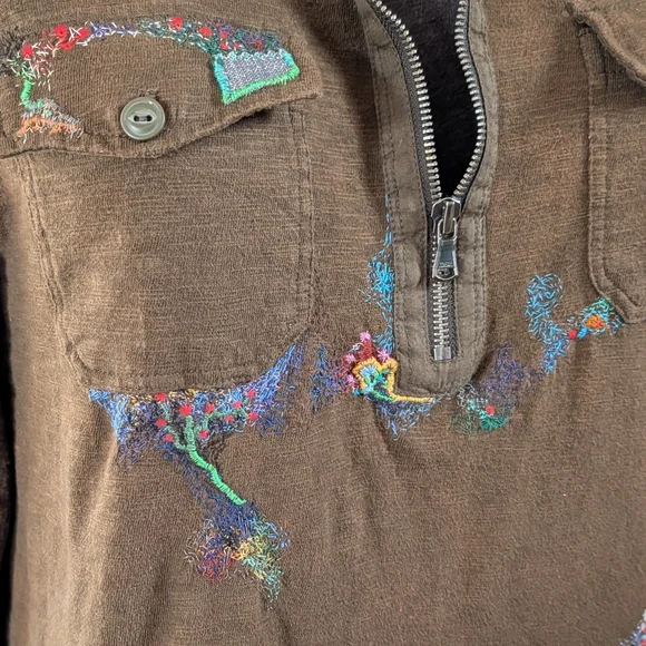 Converse One Star Brown Pullover Upycled with Multicolor Embroidery Size M - Picture 8 of 11